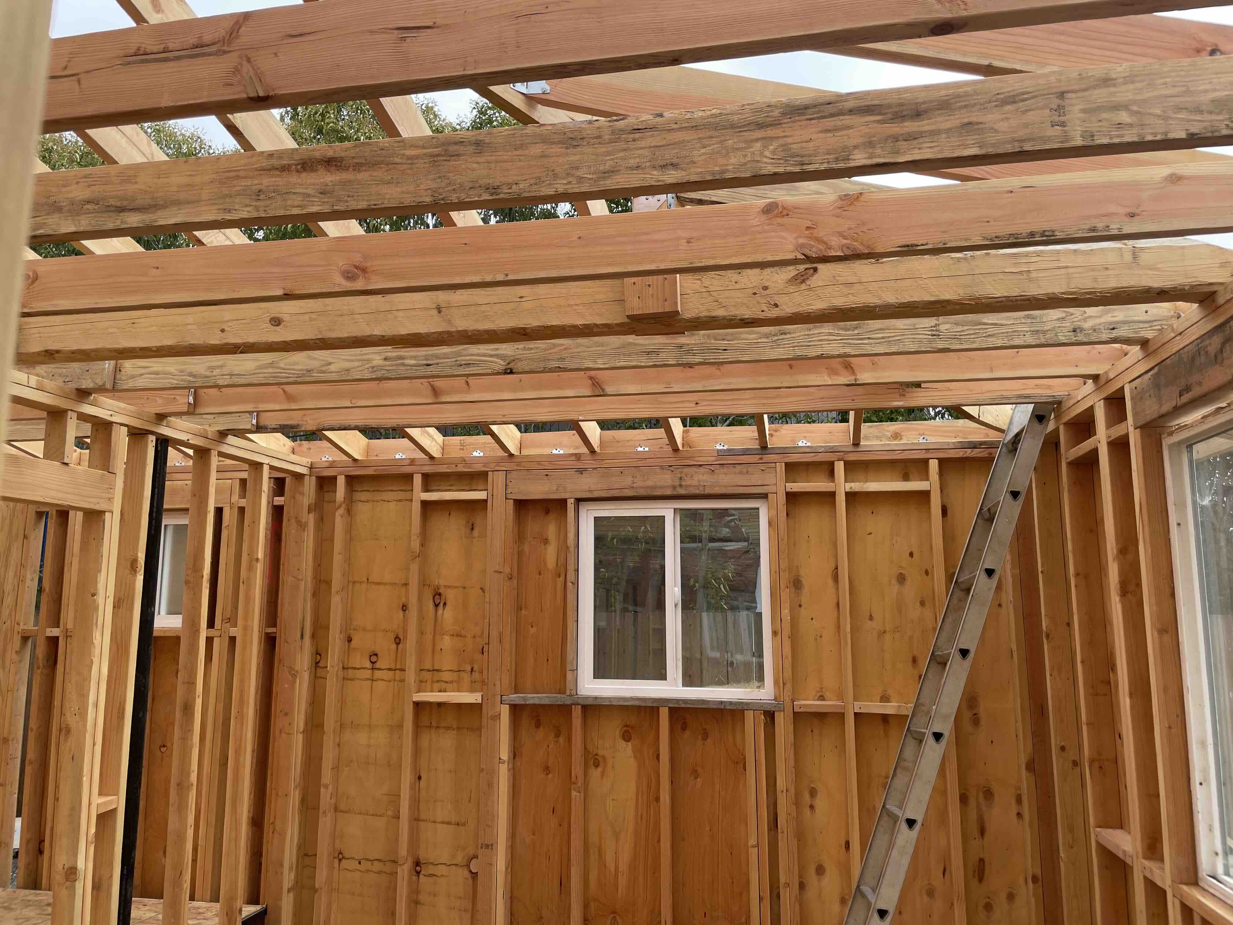 ADU wood framing with plywood shear wall panels installed